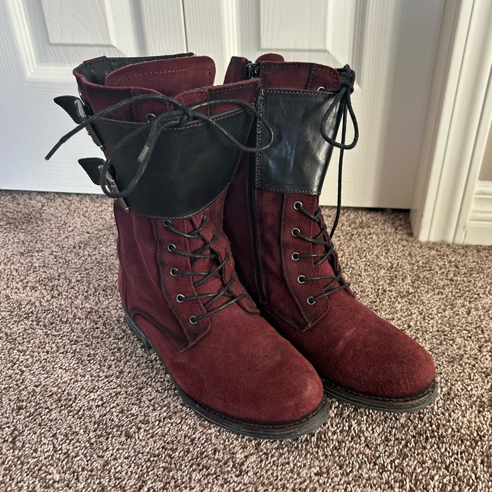 Burgundy Zip Boots with Buckles